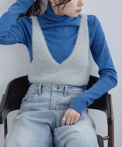 etoll.（エトル）の「Vネックシャギーニットビスチェ（ベスト・レディース・ブルー/グレー/ブラック・FREE）」の9枚目の写真