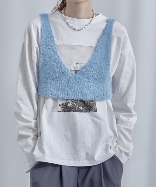 etoll.（エトル）の「Vネックシャギーニットビスチェ（ベスト・レディース・ブルー/グレー/ブラック・FREE）」の10枚目の写真