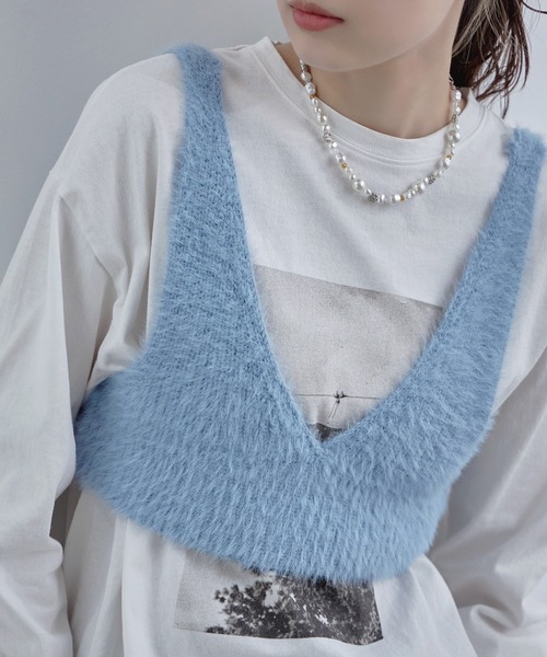 etoll.（エトル）の「Vネックシャギーニットビスチェ（ベスト・レディース・ブルー/グレー/ブラック・FREE）」の14枚目の写真