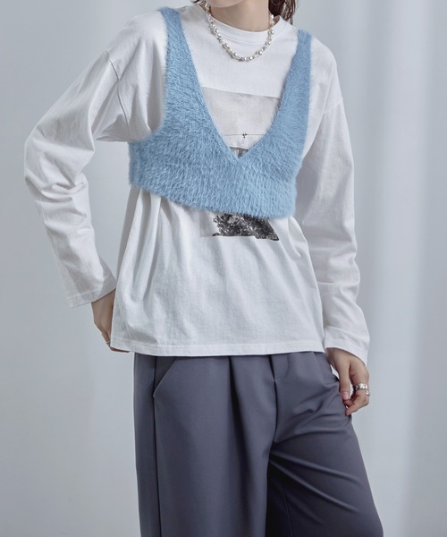 etoll.（エトル）の「Vネックシャギーニットビスチェ（ベスト・レディース・ブルー/グレー/ブラック・FREE）」の16枚目の写真