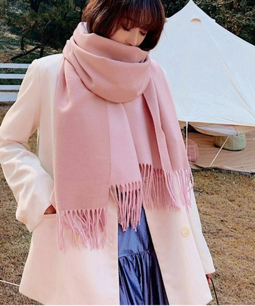 Miniministore(ミニミニストア)の「リバーシブルストール大判フリンジマフラー(マフラー・レディース・ピンクベージュ/ブルー/ラベンダー/レッド/ワインレッド/ダークブルー/パープル/ブラック×グレー/ダークグレー/オレンジ/ベージュ/ダークグリーン/ブラウン/ライトブラウン/ライトブルー/ピンク/グレー×ピンク/レッド系/イエロー・FREE)」の14枚目の写真