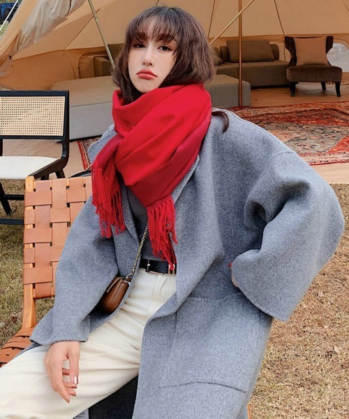 Miniministore(ミニミニストア)の「リバーシブルストール大判フリンジマフラー(マフラー・レディース・ピンクベージュ/ブルー/ラベンダー/レッド/ワインレッド/ダークブルー/パープル/ブラック×グレー/ダークグレー/オレンジ/ベージュ/ダークグリーン/ブラウン/ライトブラウン/ライトブルー/ピンク/グレー×ピンク/レッド系/イエロー・FREE)」の21枚目の写真