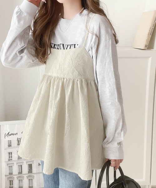 mily bilet（ミウィビレット）の「【mily bilet】プラスワンで着映え度が高まる。ワッシャージャガードペプラムキャミ（キャミソール・レディース・ベージュ/ブラック/アイボリー・LARGE/MEDIUM/SMALL/X-LARGE）」の2枚目の写真