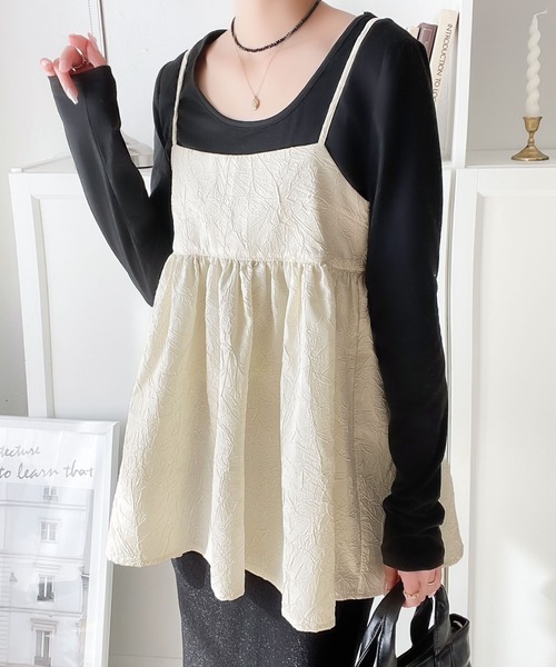 mily bilet（ミウィビレット）の「【mily bilet】プラスワンで着映え度が高まる。ワッシャージャガードペプラムキャミ（キャミソール・レディース・ベージュ/ブラック/アイボリー・LARGE/MEDIUM/SMALL/X-LARGE）」の10枚目の写真