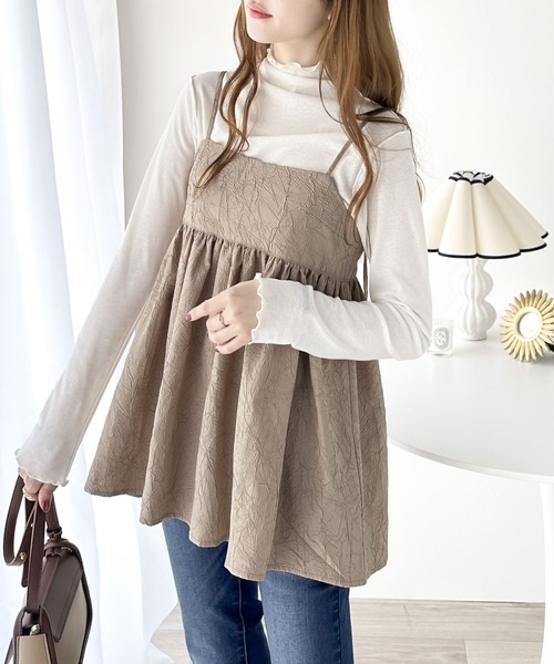 mily bilet（ミウィビレット）の「【mily bilet】プラスワンで着映え度が高まる。ワッシャージャガードペプラムキャミ（キャミソール・レディース・ベージュ/ブラック/アイボリー・LARGE/MEDIUM/SMALL/X-LARGE）」の5枚目の写真