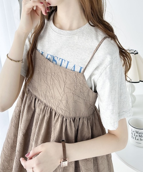 mily bilet（ミウィビレット）の「【mily bilet】プラスワンで着映え度が高まる。ワッシャージャガードペプラムキャミ（キャミソール・レディース・ベージュ/ブラック/アイボリー・LARGE/MEDIUM/SMALL/X-LARGE）」の9枚目の写真