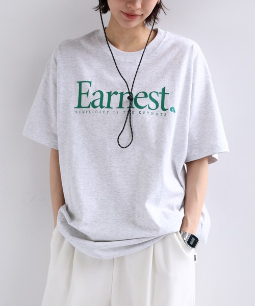 ANME(アンメ)の「【新色・新サイズ追加】Earnestロゴプリント半袖Tシャツ(Tシャツ/カットソー・レディース・オフホワイト/グレー/オートミール/グリーン/ネイビー/ホワイト系その他/グレー系その他・M/L/XL/XXL/S)」の5枚目の写真