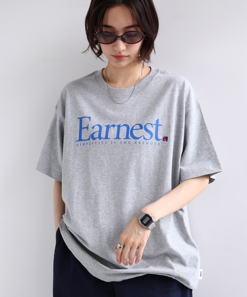 ANME(アンメ)の「【新色・新サイズ追加】Earnestロゴプリント半袖Tシャツ(Tシャツ/カットソー・レディース・オフホワイト/グレー/オートミール/グリーン/ネイビー/ホワイト系その他/グレー系その他・M/L/XL/XXL/S)」の1枚目の写真