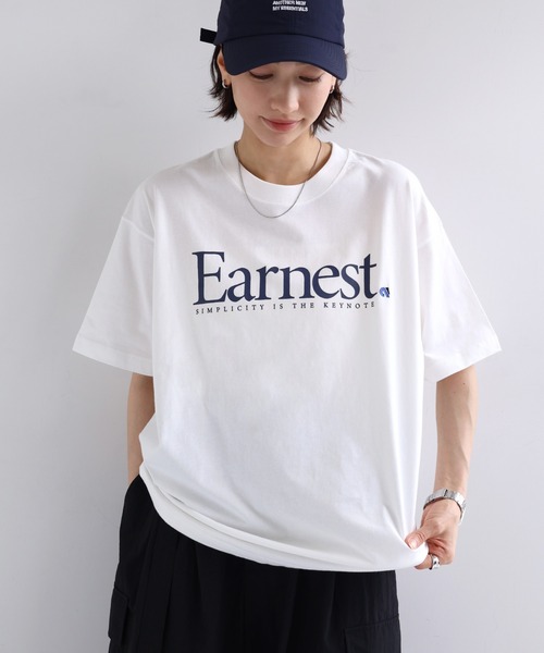 ANME(アンメ)の「【新色・新サイズ追加】Earnestロゴプリント半袖Tシャツ(Tシャツ/カットソー・レディース・オフホワイト/グレー/オートミール/グリーン/ネイビー/ホワイト系その他/グレー系その他・M/L/XL/XXL/S)」の2枚目の写真