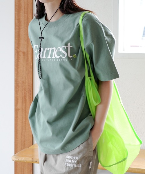ANME(アンメ)の「【新色・新サイズ追加】Earnestロゴプリント半袖Tシャツ(Tシャツ/カットソー・レディース・オフホワイト/グレー/オートミール/グリーン/ネイビー/ホワイト系その他/グレー系その他・M/L/XL/XXL/S)」の11枚目の写真