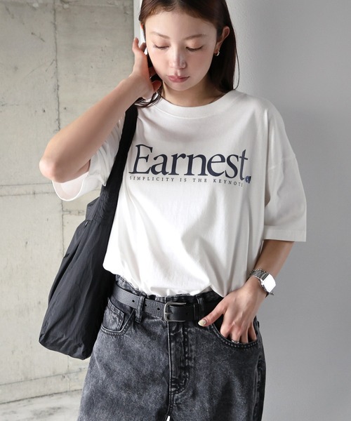 ANME(アンメ)の「【新色・新サイズ追加】Earnestロゴプリント半袖Tシャツ(Tシャツ/カットソー・レディース・オフホワイト/グレー/オートミール/グリーン/ネイビー/ホワイト系その他/グレー系その他・M/L/XL/XXL/S)」の16枚目の写真
