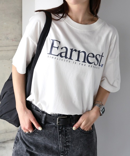 ANME(アンメ)の「【新色・新サイズ追加】Earnestロゴプリント半袖Tシャツ(Tシャツ/カットソー・レディース・オフホワイト/グレー/オートミール/グリーン/ネイビー/ホワイト系その他/グレー系その他・M/L/XL/XXL/S)」の18枚目の写真