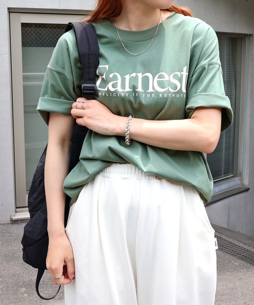 ANME(アンメ)の「【新色・新サイズ追加】Earnestロゴプリント半袖Tシャツ(Tシャツ/カットソー・レディース・オフホワイト/グレー/オートミール/グリーン/ネイビー/ホワイト系その他/グレー系その他・M/L/XL/XXL/S)」の17枚目の写真
