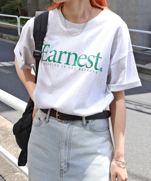 ANME(アンメ)の「【新色・新サイズ追加】Earnestロゴプリント半袖Tシャツ(Tシャツ/カットソー・レディース・オフホワイト/グレー/オートミール/グリーン/ネイビー/ホワイト系その他/グレー系その他・M/L/XL/XXL/S)」の14枚目の写真