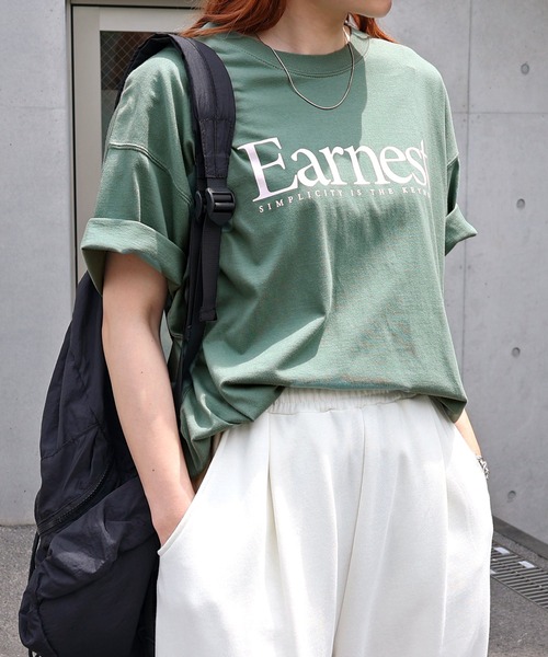 ANME(アンメ)の「【新色・新サイズ追加】Earnestロゴプリント半袖Tシャツ(Tシャツ/カットソー・レディース・オフホワイト/グレー/オートミール/グリーン/ネイビー/ホワイト系その他/グレー系その他・M/L/XL/XXL/S)」の15枚目の写真
