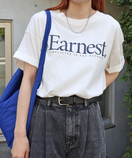 ANME(アンメ)の「【新色・新サイズ追加】Earnestロゴプリント半袖Tシャツ(Tシャツ/カットソー・レディース・オフホワイト/グレー/オートミール/グリーン/ネイビー/ホワイト系その他/グレー系その他・M/L/XL/XXL/S)」の22枚目の写真