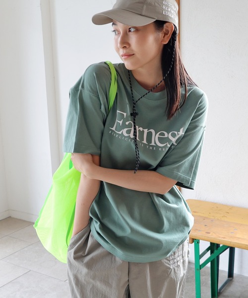 ANME(アンメ)の「【新色・新サイズ追加】Earnestロゴプリント半袖Tシャツ(Tシャツ/カットソー・レディース・オフホワイト/グレー/オートミール/グリーン/ネイビー/ホワイト系その他/グレー系その他・M/L/XL/XXL/S)」の10枚目の写真