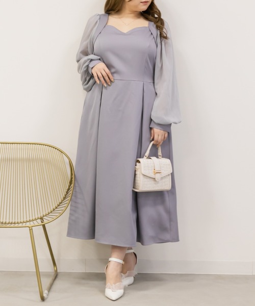CLETTE(クレット)の「シアー袖ワンピース(ワンピース・レディース・ピンク/ブルー/ブラック・LL/3L/4L)」の1枚目の写真