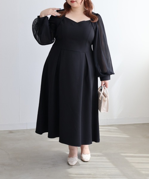 CLETTE(クレット)の「シアー袖ワンピース(ワンピース・レディース・ピンク/ブルー/ブラック・LL/3L/4L)」の4枚目の写真