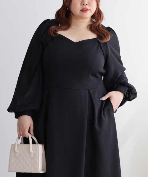 CLETTE(クレット)の「シアー袖ワンピース(ワンピース・レディース・ピンク/ブルー/ブラック・LL/3L/4L)」の8枚目の写真