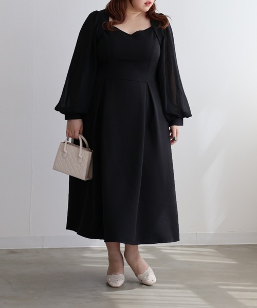 CLETTE(クレット)の「シアー袖ワンピース(ワンピース・レディース・ピンク/ブルー/ブラック・LL/3L/4L)」の5枚目の写真