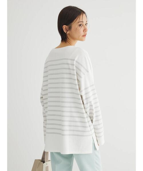 Green　Parks（グリーンパークス）の「パネルボーダーロンチュニック（チュニック・レディース・ブルー/ライトグレー/オレンジ/ネイビー・FREE）」の5枚目の写真