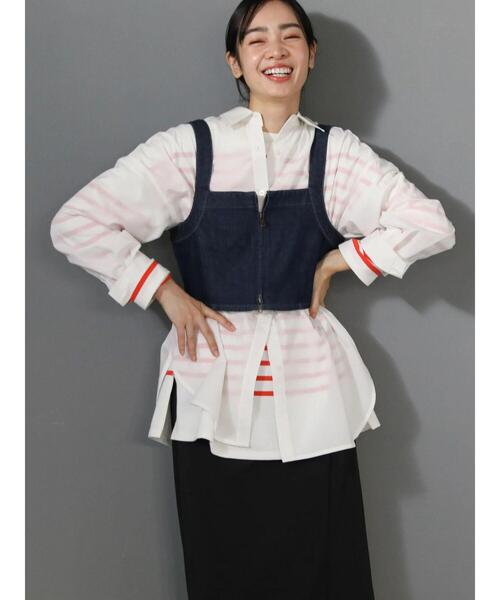 Green　Parks（グリーンパークス）の「パネルボーダーロンチュニック（チュニック・レディース・ブルー/ライトグレー/オレンジ/ネイビー・FREE）」の7枚目の写真