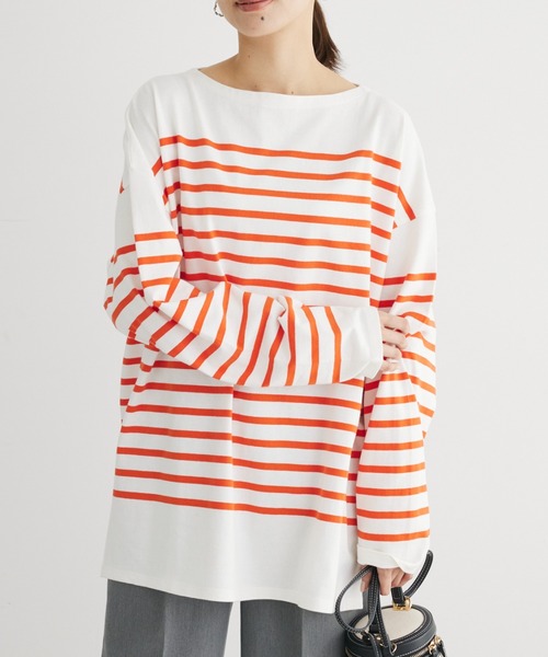 Green　Parks（グリーンパークス）の「パネルボーダーロンチュニック（チュニック・レディース・ブルー/ライトグレー/オレンジ/ネイビー・FREE）」の4枚目の写真