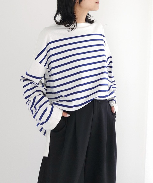 Green　Parks（グリーンパークス）の「パネルボーダーロンチュニック（チュニック・レディース・ブルー/ライトグレー/オレンジ/ネイビー・FREE）」の3枚目の写真