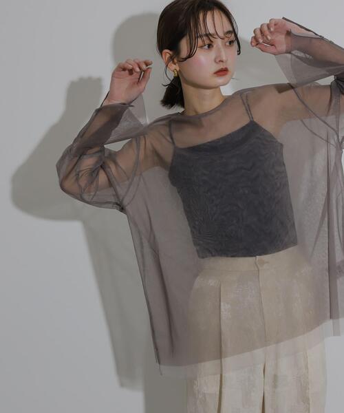 SENSE OF PLACE by URBAN RESEARCH(センスオブプレイスバイアーバンリサーチ)の「シアーチュールトップ(Tシャツ/カットソー・レディース・ホワイト系その他/ブラック系その他/グレー系その他・ONE)」の9枚目の写真