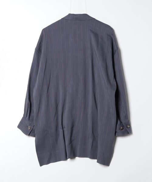 ROBES&CONFECTIONS（ローブスコンフェクションズ）の「Robes & Confections/ローブス&コンフェクションズ/Stretch Linen Herringbone Stripe Single Shirt Jacket KRC-J07-301（シャツ/ブラウス・レディース・グレー系その他3/ブルー・1）」の3枚目の写真