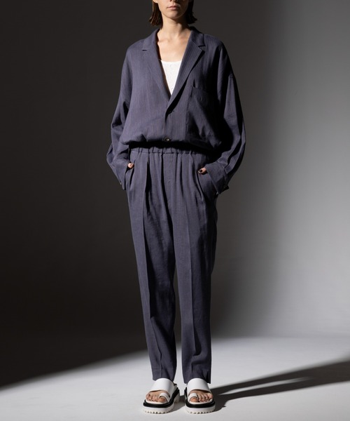 ROBES&CONFECTIONS（ローブスコンフェクションズ）の「Robes & Confections/ローブス&コンフェクションズ/Stretch Linen Herringbone Stripe Single Shirt Jacket KRC-J07-301（シャツ/ブラウス・レディース・グレー系その他3/ブルー・1）」の5枚目の写真