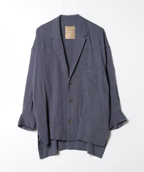 ROBES&CONFECTIONS（ローブスコンフェクションズ）の「Robes & Confections/ローブス&コンフェクションズ/Stretch Linen Herringbone Stripe Single Shirt Jacket KRC-J07-301（シャツ/ブラウス・レディース・グレー系その他3/ブルー・1）」の6枚目の写真