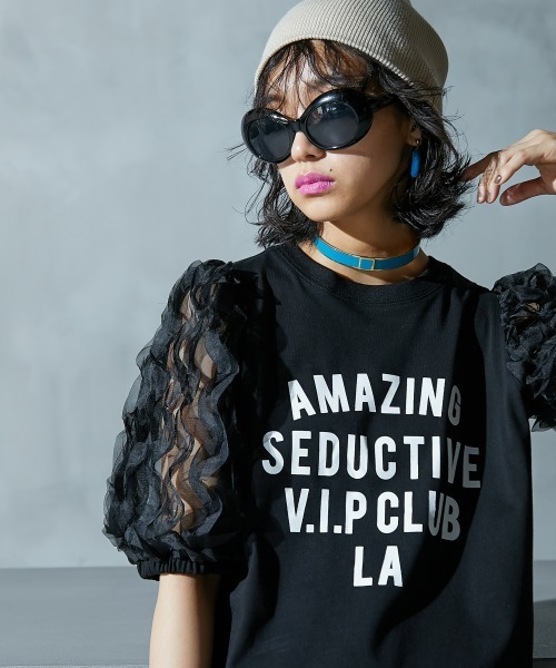 GEVS.（ジェイヴィス）の「フリル袖パフスリーブカットソートップス ＜大きいサイズ有＞GEVS.（Tシャツ/カットソー・レディース・アイボリー/ブラック・L/5L/4L/3L/LL/M）」の2枚目の写真