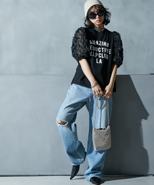 GEVS.（ジェイヴィス）の「フリル袖パフスリーブカットソートップス ＜大きいサイズ有＞GEVS.（Tシャツ/カットソー・レディース・アイボリー/ブラック・L/5L/4L/3L/LL/M）」の4枚目の写真