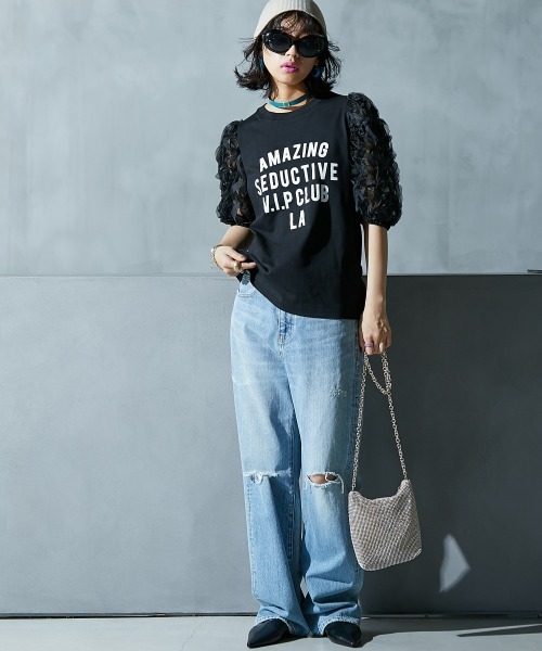 GEVS.（ジェイヴィス）の「フリル袖パフスリーブカットソートップス ＜大きいサイズ有＞GEVS.（Tシャツ/カットソー・レディース・アイボリー/ブラック・L/5L/4L/3L/LL/M）」の6枚目の写真