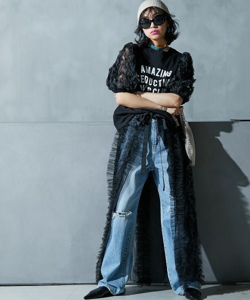 GEVS.（ジェイヴィス）の「フリル袖パフスリーブカットソートップス ＜大きいサイズ有＞GEVS.（Tシャツ/カットソー・レディース・アイボリー/ブラック・L/5L/4L/3L/LL/M）」の9枚目の写真