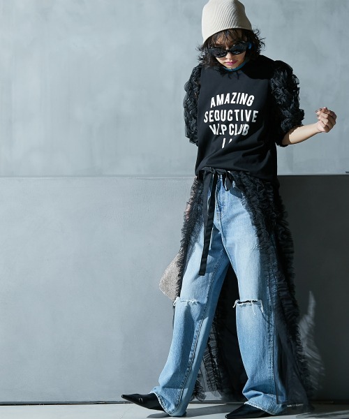 GEVS.（ジェイヴィス）の「フリル袖パフスリーブカットソートップス ＜大きいサイズ有＞GEVS.（Tシャツ/カットソー・レディース・アイボリー/ブラック・L/5L/4L/3L/LL/M）」の10枚目の写真