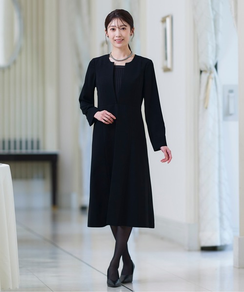 喪服・礼服】防しわフロントプリーツアンサンブル風前開きワンピース