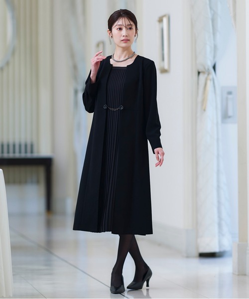 セール】【喪服・礼服】防しわフロントプリーツアンサンブル風前開き
