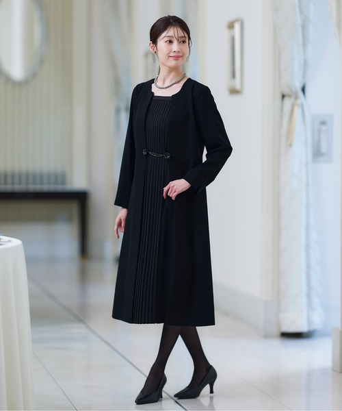 セール】【喪服・礼服】防しわフロントプリーツアンサンブル風前開き