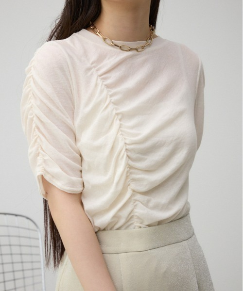 AZUL by moussy（アズールバイマウジー）の「シャーリングスキントップス（Tシャツ/カットソー・レディース・グレー/アイボリー/サックスブルー・FREE）」の2枚目の写真