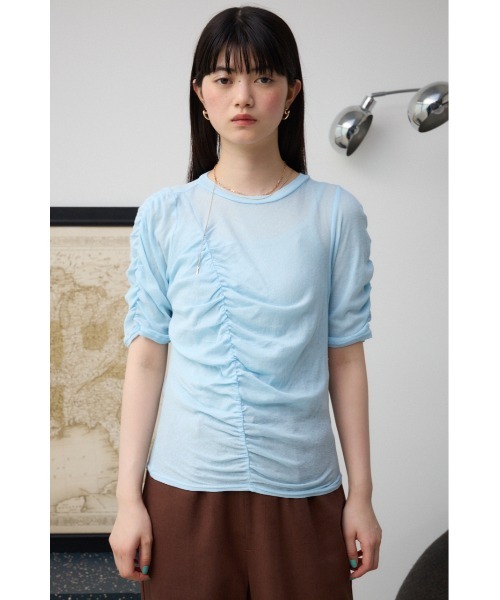 MALLONI 売れ筋商品|||マローニ Tシャツ トップス レディース Tops Blue セール】シャーリングスキントップス（Tシャツ/カットソー