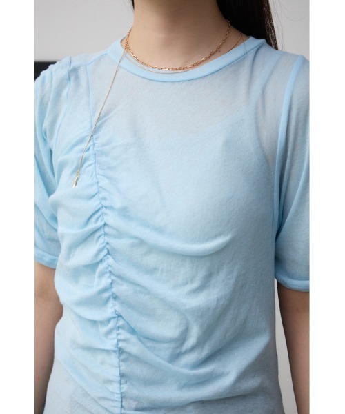 AZUL by moussy（アズールバイマウジー）の「シャーリングスキントップス（Tシャツ/カットソー・レディース・グレー/アイボリー/サックスブルー・FREE）」の10枚目の写真