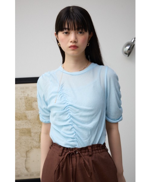 AGNONA 売れ筋商品|||アグノラ Tシャツ トップス レディース Tops Blue セール】シャーリングスキントップス（Tシャツ/カットソー