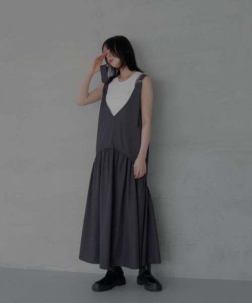 ANAYI 圧縮ウール ベルトギャザー ワンピース ANAYI 圧縮ウール ベルトギャザー ワンピース コンスティ