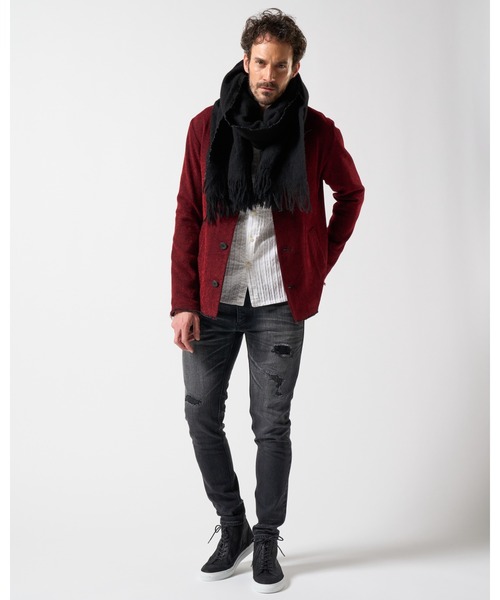 wjk(ダヴルジェイケイ)の「fringe soft stall(ストール/ショール・メンズ・ブラック/グレー/モカ・FREE)」の10枚目の写真