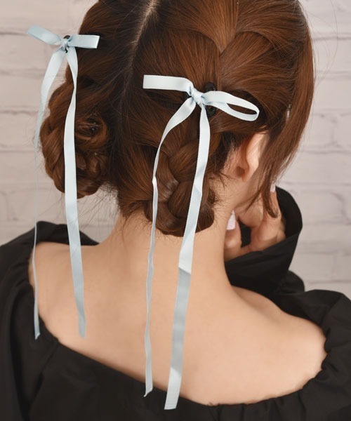 Mayree（メイリー）の「【float】パステルカラー ロングリボン ヘアクリップ【2個セット/5色展開】（バレッタ/ヘアクリップ・レディース・ブラック/イエロー/ミント/ライラック/オフホワイト/ベビーピンク/ライトブルー・FREE）」の4枚目の写真