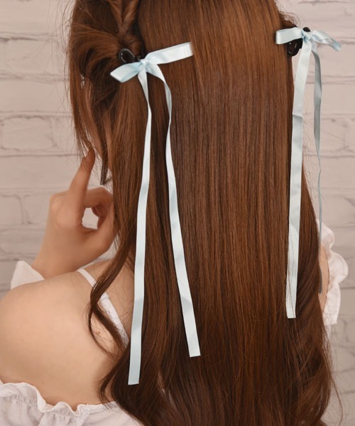 Mayree（メイリー）の「【float】パステルカラー ロングリボン ヘアクリップ【2個セット/5色展開】（バレッタ/ヘアクリップ・レディース・ブラック/イエロー/ミント/ライラック/オフホワイト/ベビーピンク/ライトブルー・FREE）」の10枚目の写真