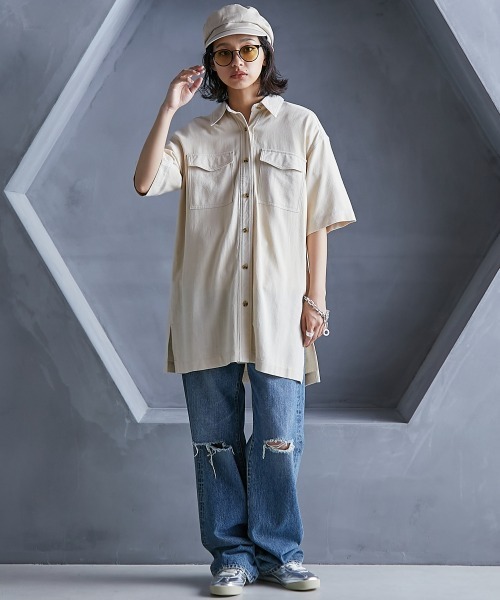 GEVS.（ジェイヴィス）の「＜大きいサイズ＞ レーヨン麻チュニックシャツ GEVS.（シャツ/ブラウス・レディース・ベージュ/ブラック・L/5L/4L/3L/LL）」の21枚目の写真